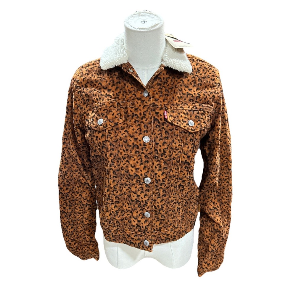 Levis Womens Leopard Trucker Jacket XS Sherpa Collar Corduroy A23670000